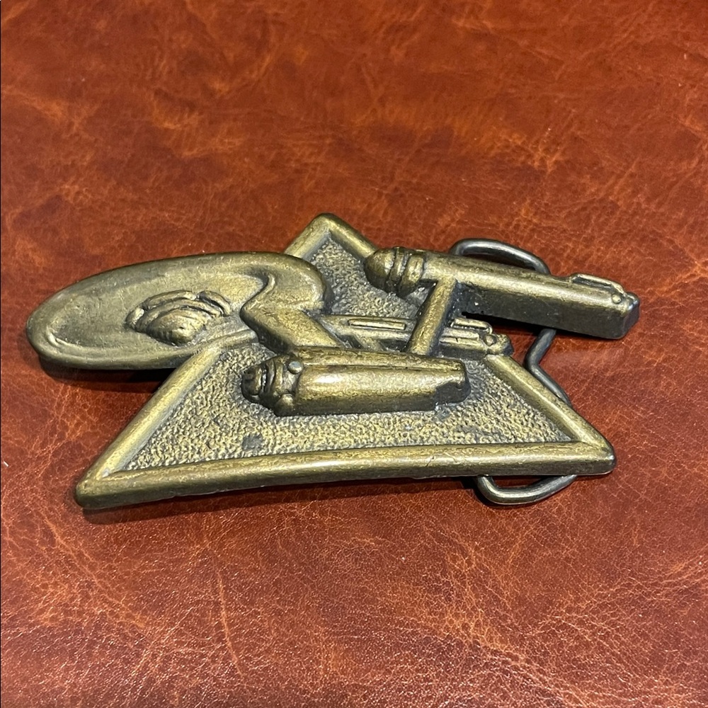 Gold Starship Star Trek Vintage Brass  Belt Buckle